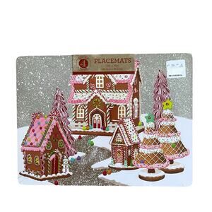 Gingerbread House Cork Backed Hard Placemats 12x16 Set of 4 Christmas New